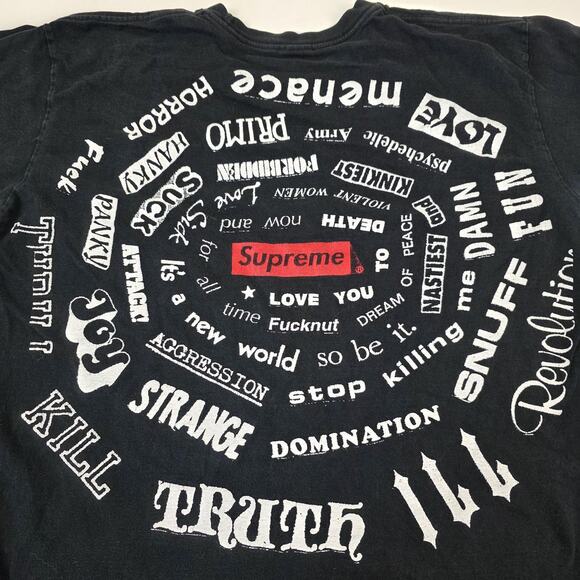 Supreme Shirt Mens XL Black Box Logo Spiral Text Graphic Streetwear Made USA - Picture 2 of 10